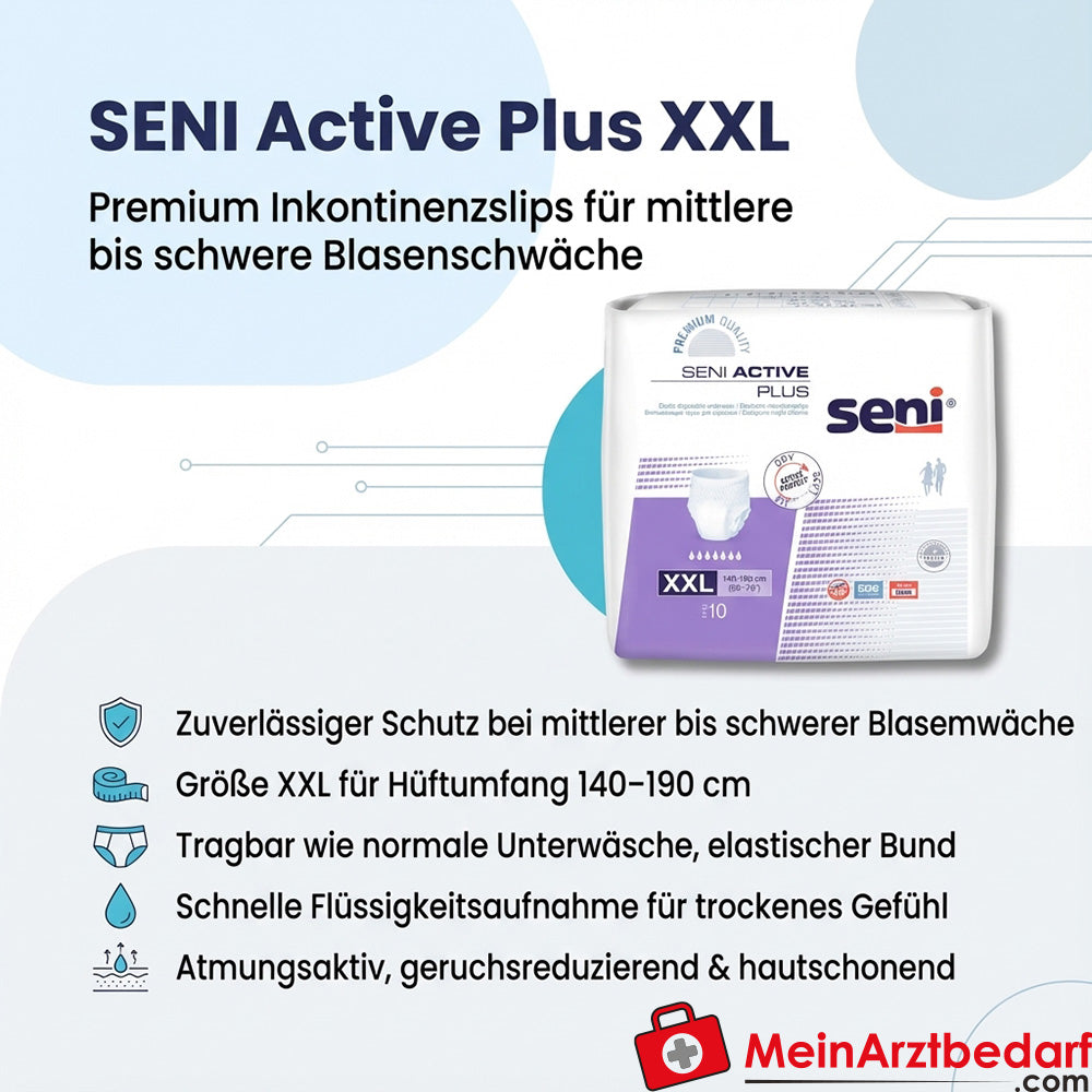 Slip d'incontinence à usage unique SENI Active Plus XXL Tour de hanches 140-190 cm, respirant, indicateur d'humidité