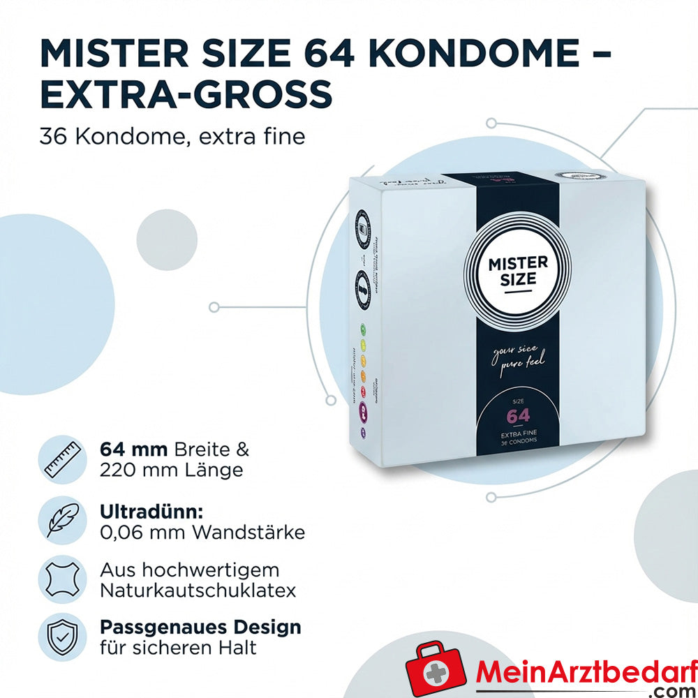 Mister Size 64 Kondome 64 mm, 220 mm Länge, Naturkautschuklatex