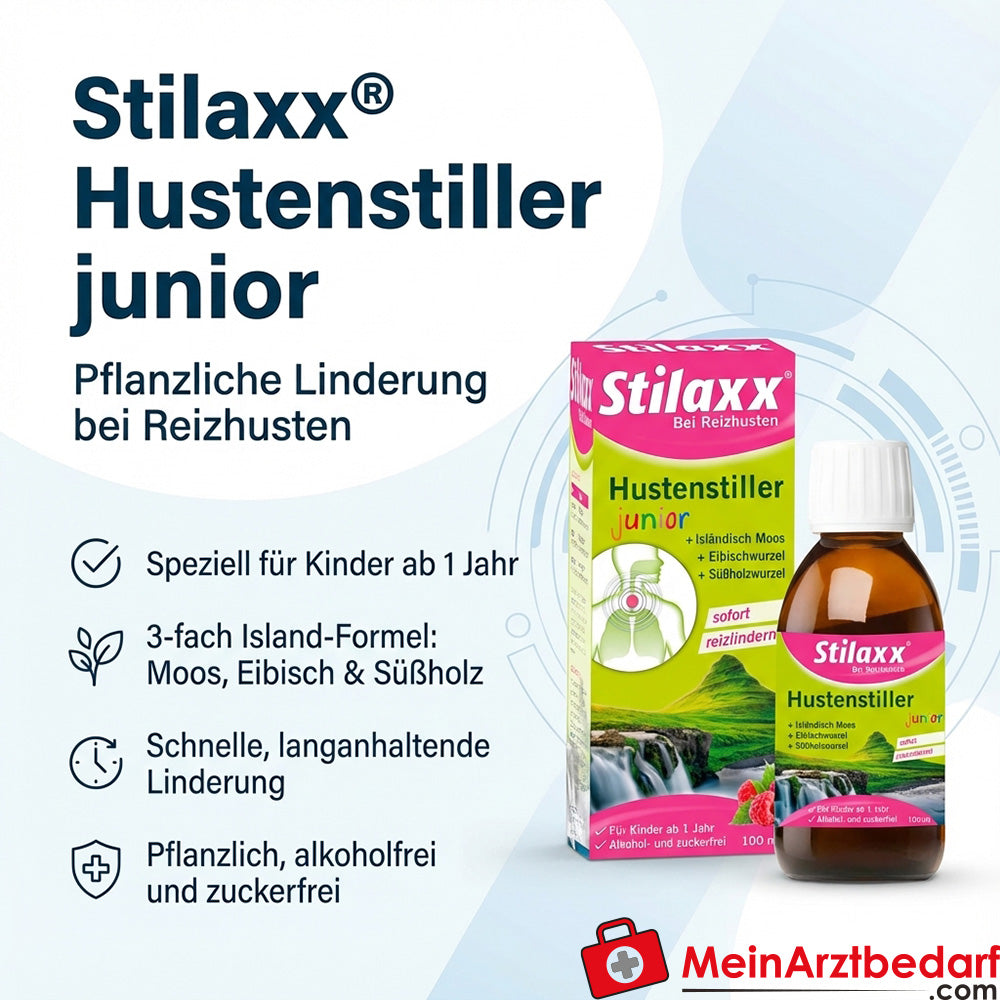 Stilaxx® hoestonderdrukker junior 500 mg ijslands mos / 500 mg marshmallow / 250 mg zoethout zuigtabletten 100 ml