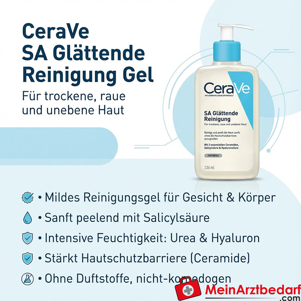 CeraVe SA Glättende Reinigung Salicylsäure Urea Hyaluron Reinigungsgel 236 ml
