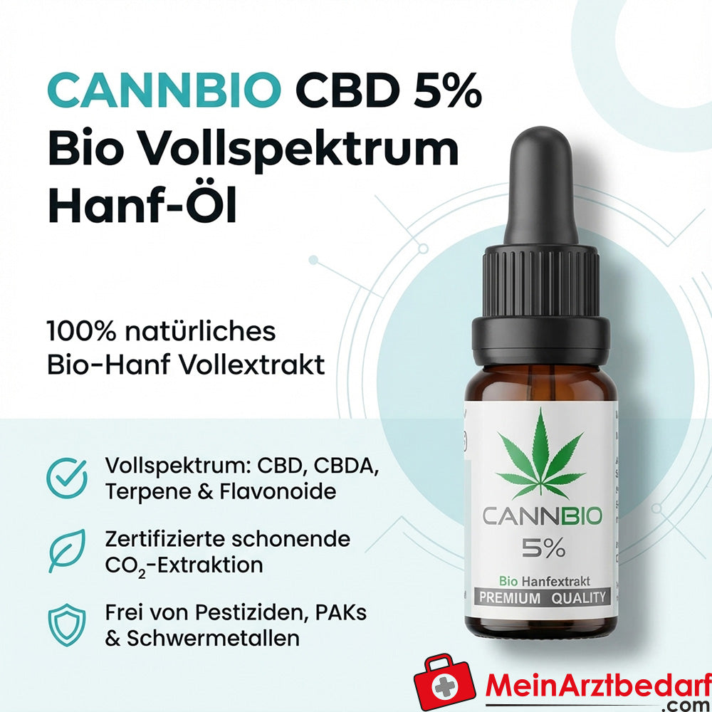 CANNBIO CBD 5% Cannabidiol Bio Hennep Vollextract Druppels, 10 ml
