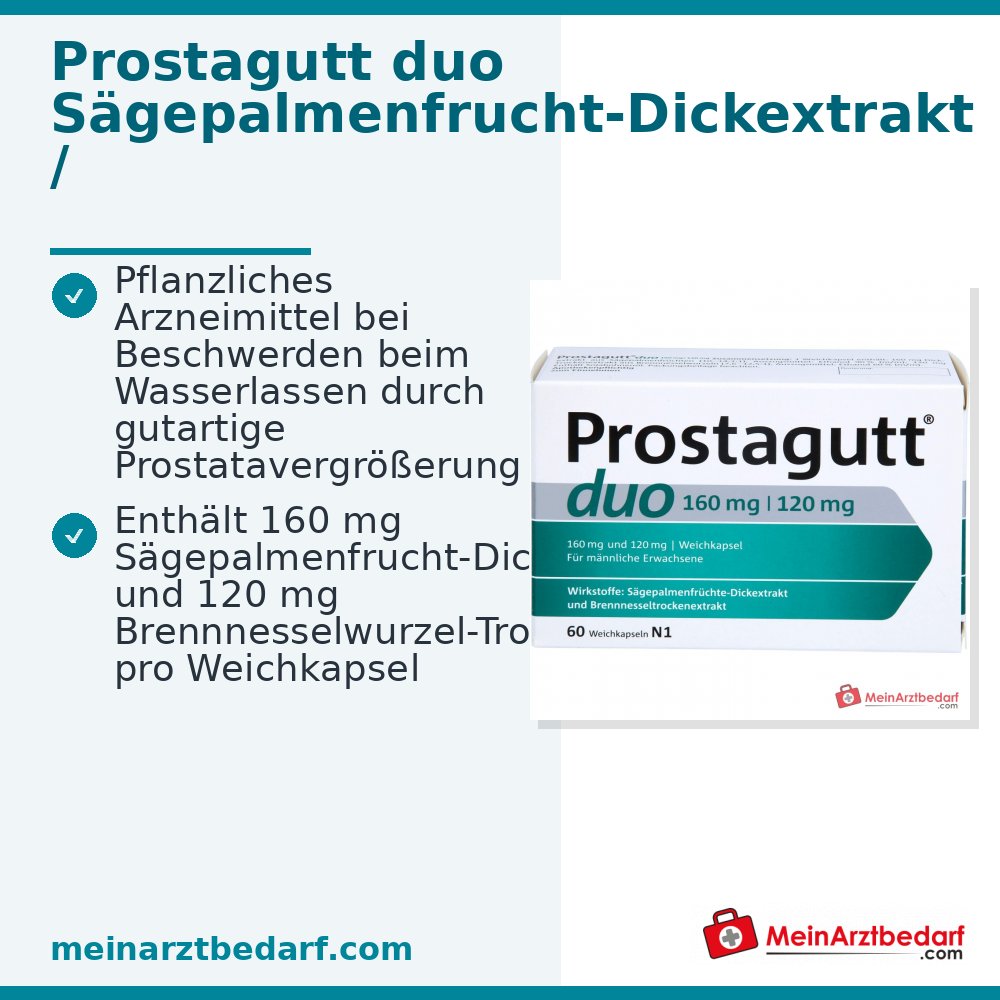 Prostagutt duo extrait épais de fruit de palmier scie / extrait sec de racine d'ortie gélules molles 160 mg/120 mg, 60 pièces.