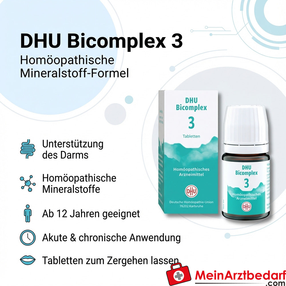 DHU Bicomplex 3 Natrium phosphoricum D6, Natrium sulfuricum D6, Calcium phosphoricum D6, Potassium phosphoricum 25 mg tabletki każda