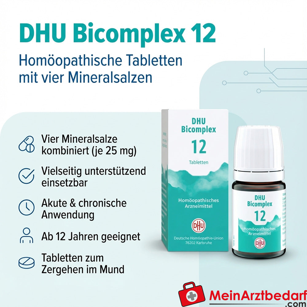 DHU Bicomplex 12 tabletek 25 mg (CaF D12, KPh D6, NaCl, MgPh D6)