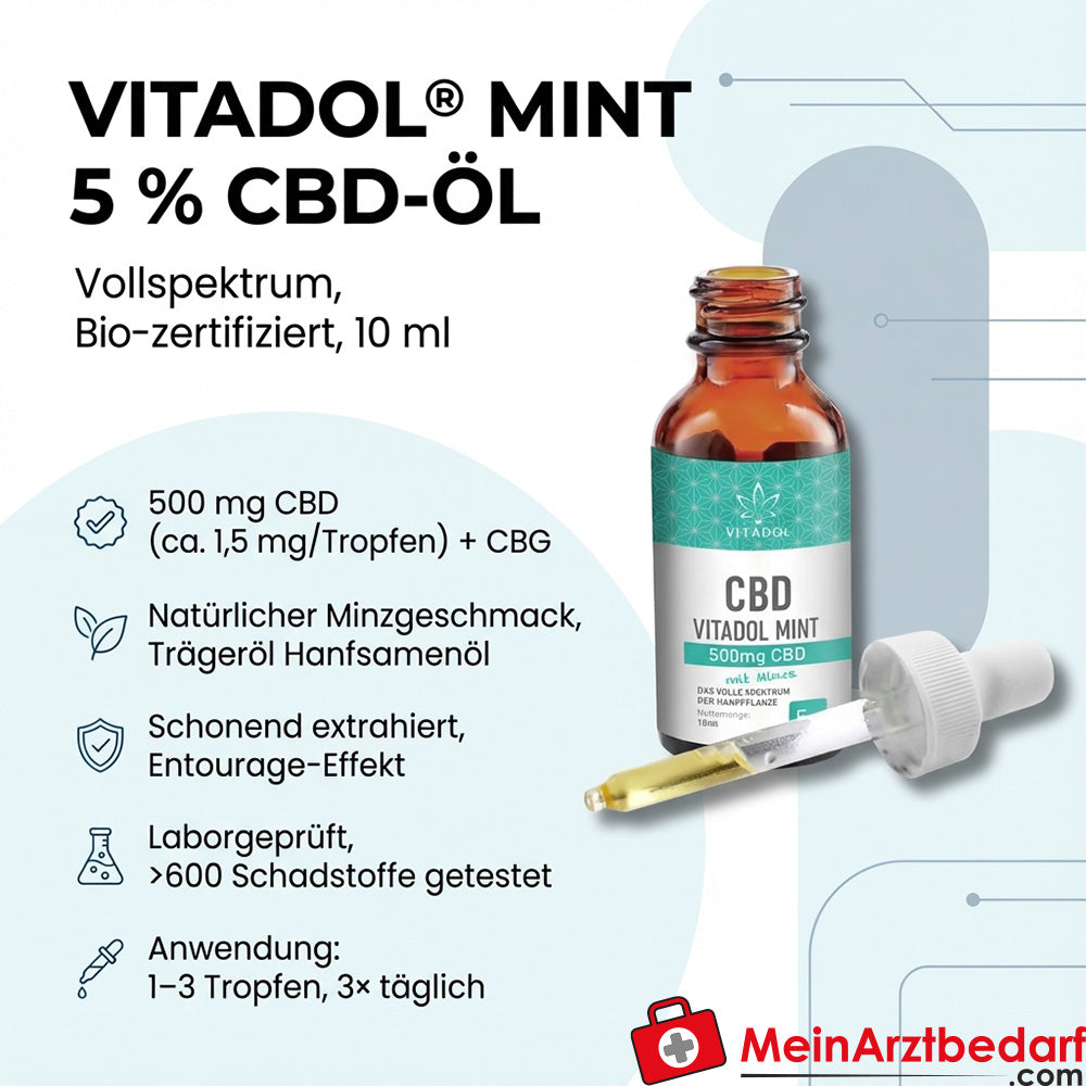 VITADOL Mint 5% CBD volledige spectrum olie 10 ml 500 mg