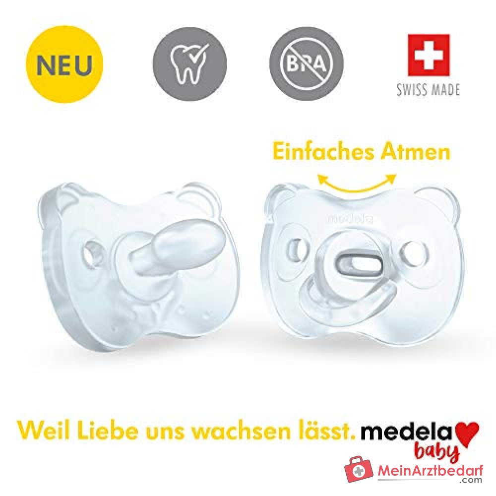 MEDELA smoczek dla niemowląt miękki silikonowy 0-6 miesięcy Duo 2 sztuki z etui Niebieski