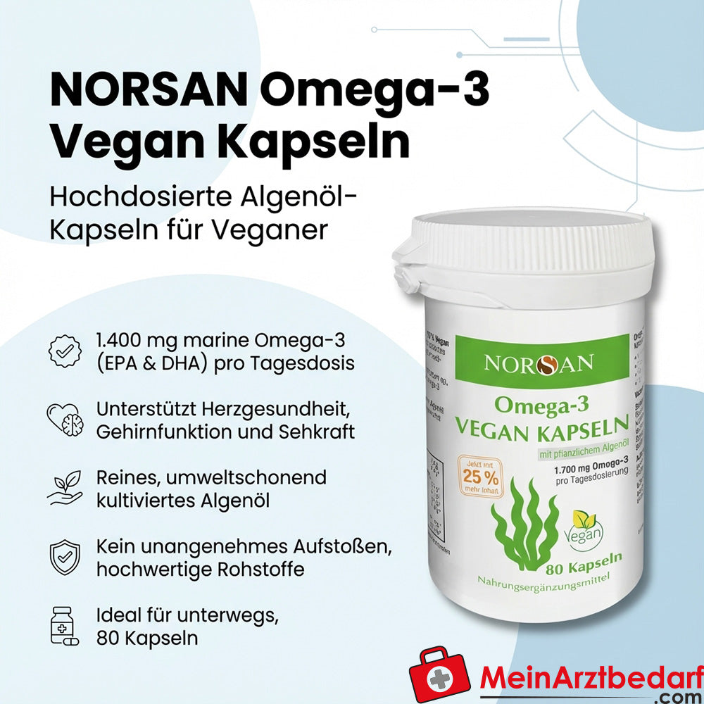 NORSAN Omega-3 Vegan Algae Oil Capsules 1,400 mg Omega-3 (EPA+DHA) 80 kapsułek