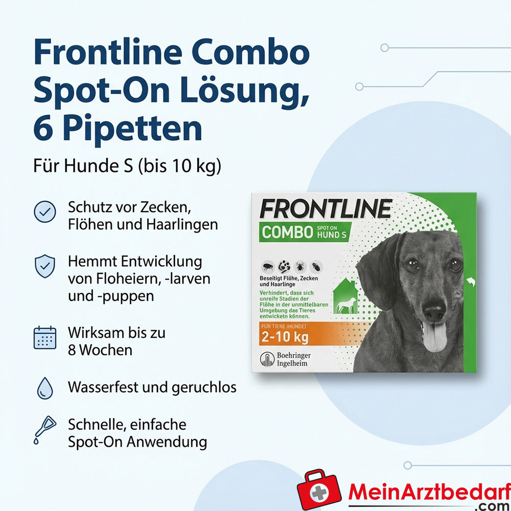 Frontline Combo Fipronil + (S)-Methopren Spot-On Lösung 6 Pipetten Hund S (bis 10 kg)
