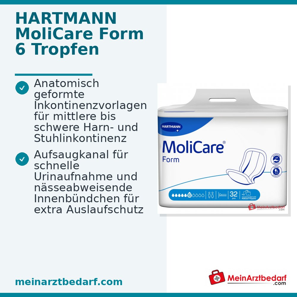 Hartmann MoliCare Form 6 Tropfen Inkontinenzvorlagen mit Folienrückseite, 128 Stück (4 x 32 Stück)