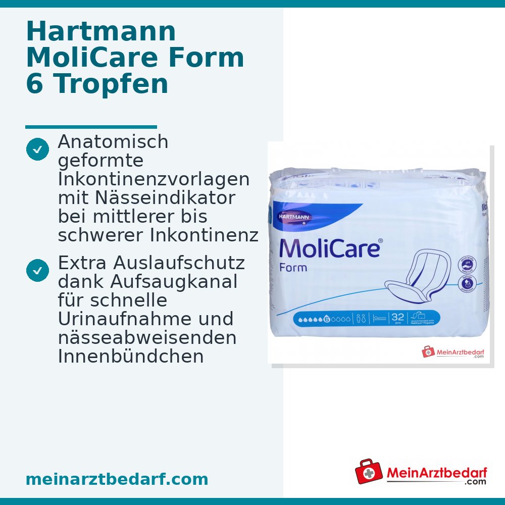 Hartmann MoliCare Form 6 Tropfen Inkontinenzvorlagen mit Folienrückseite, 128 Stück (4 x 32 Stück)