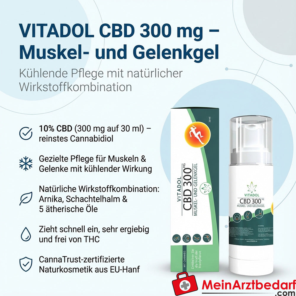 Vitadol CBD 300 Cannabidiol / Árnica / Cola de caballo Gel para músculos y articulaciones, 30 ml