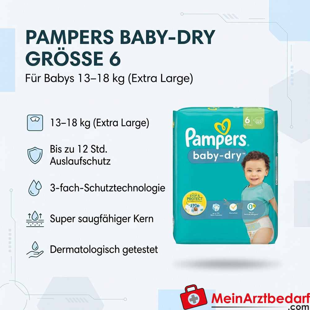 Pañales Pampers baby-dry talla 6 (13-18 kg) 22 unidades