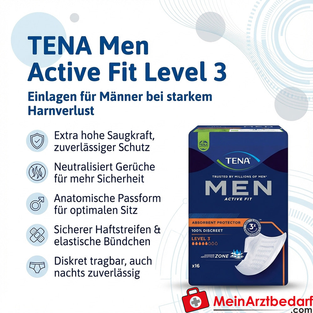 TENA Men Active Fit Livello 3 assorbenti per perdite di urina abbondanti, confezionati singolarmente
