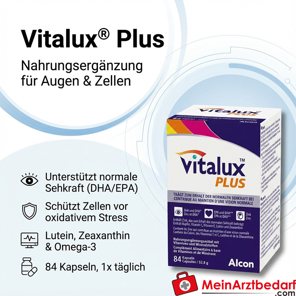 Vitalux Plus Lutein 10 mg + Zeaxanthin 1 mg + Omega‑3 160 mg Kapseln 84 Stück
