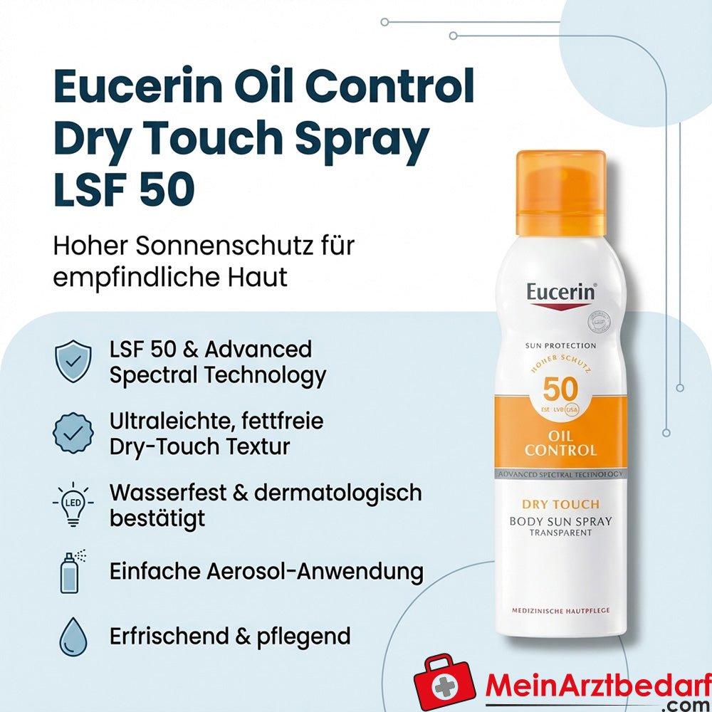 Eucerin Oil Control Dry Touch LSF 50 Aerosol‑Spray 200 ml für empfindliche, zu Akne neigende Haut