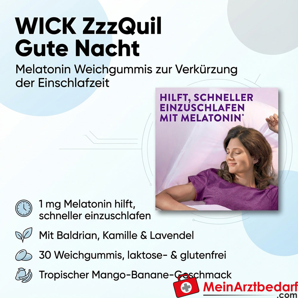 WICK ZzzQuil Gute Nacht Melatonin 1 mg Weichgummis 30 Stück Mango‑Banane