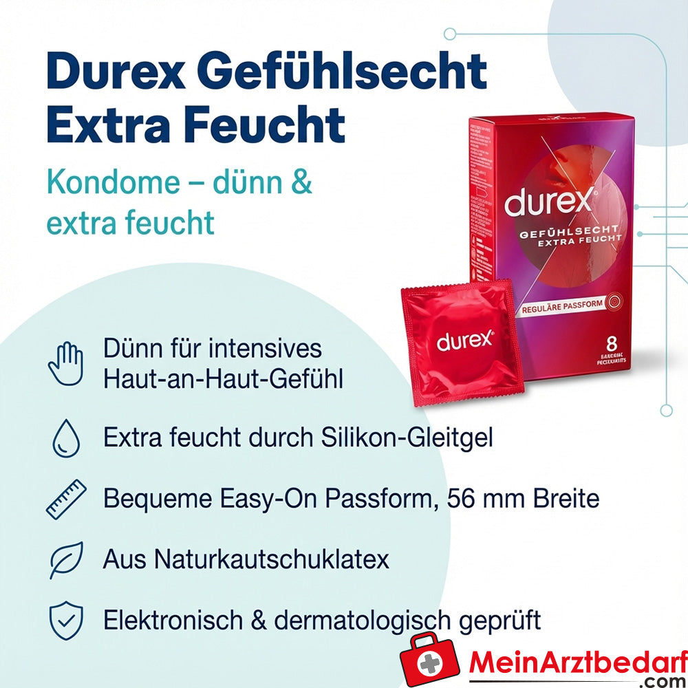 Durex Gefühlsecht Extra Feucht Kondome 56 mm Naturkautschuklatex