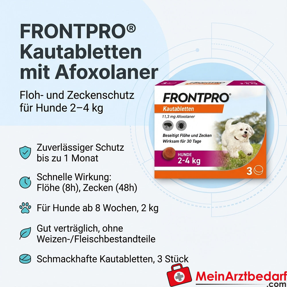 Frontpro Kautabletten 11 mg Afoxolaner für Hunde 2–4 kg 3 Stück