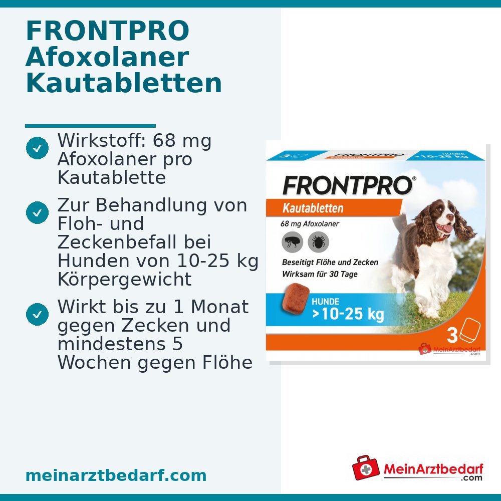 Frontpro comprimidos masticables Afoxolaner 68 mg para perros 10-25 kg 3 unidades
