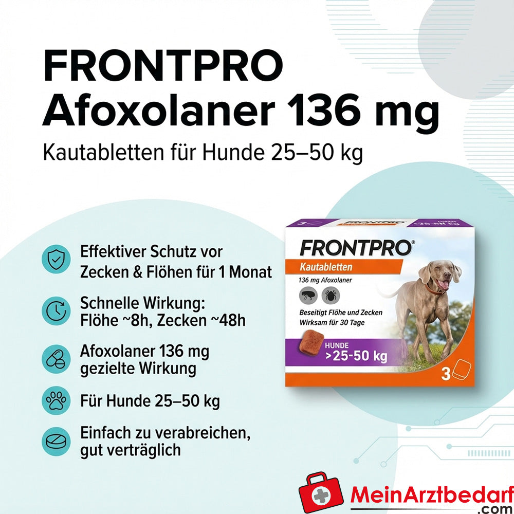 FRONTPRO Afoxolaner 136 mg Kautabletten 3 Stück für Hunde 25–50 kg