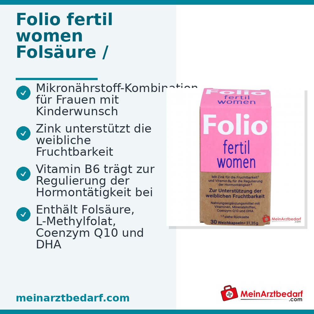 Folio fertil vrouwen soft capsules 35 mg co-enzym Q10, 0,45 mg foliumzuur, 30 stuks.