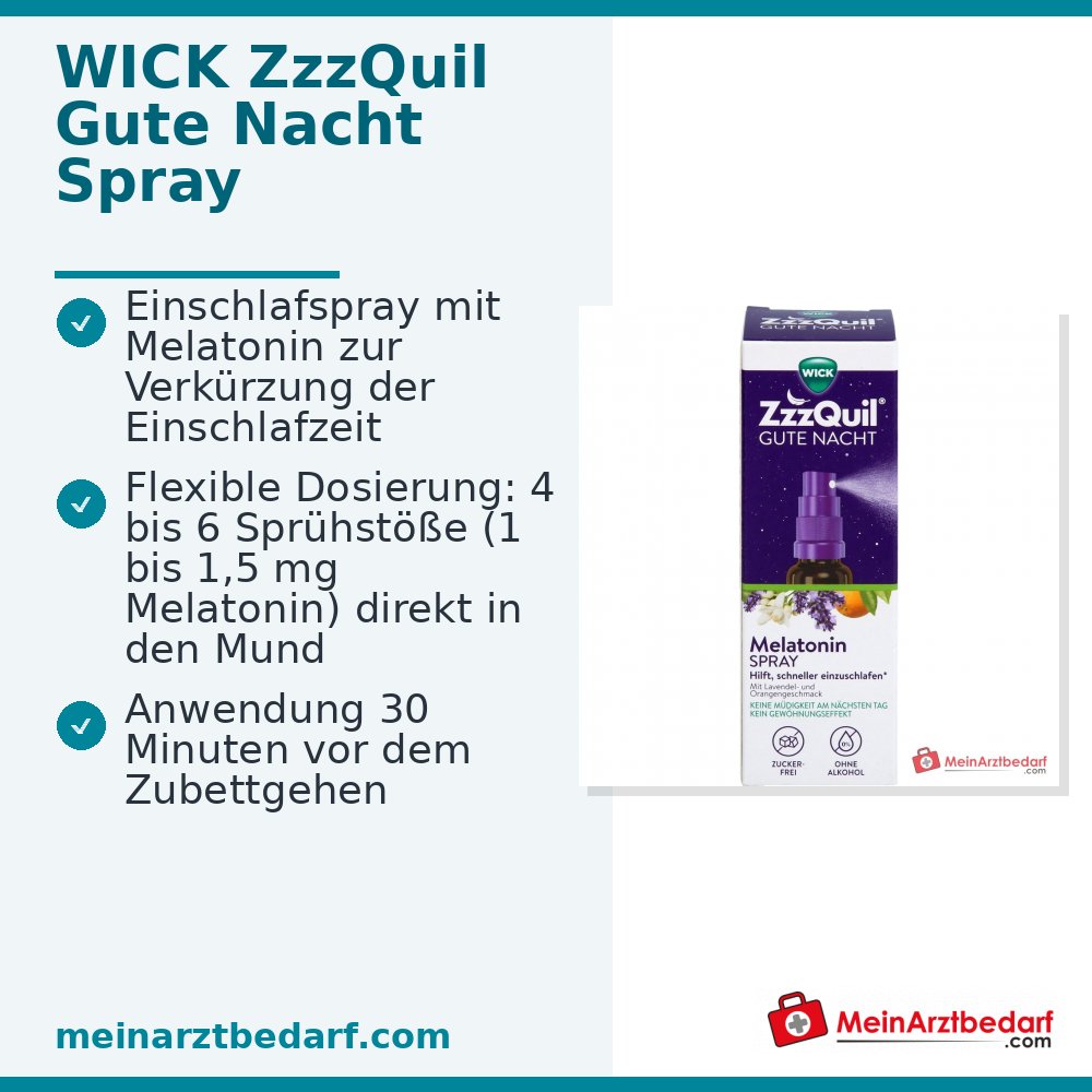 WICK ZzzQuil Gute Nacht Spray Melatonin 1–1,5 mg pro Dosis Einschlafspray 30 ml