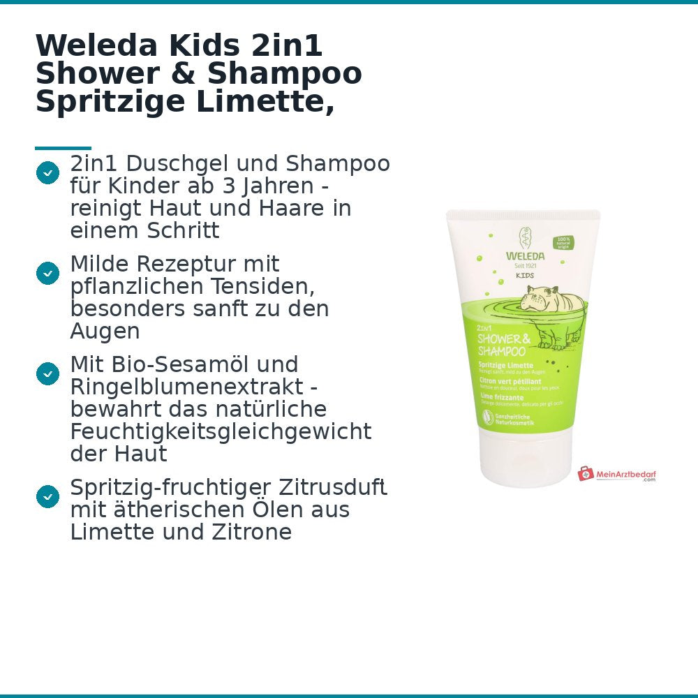 Weleda Kids 2en1 Gel de Ducha & Champú Lima Refrescante, 150 ml