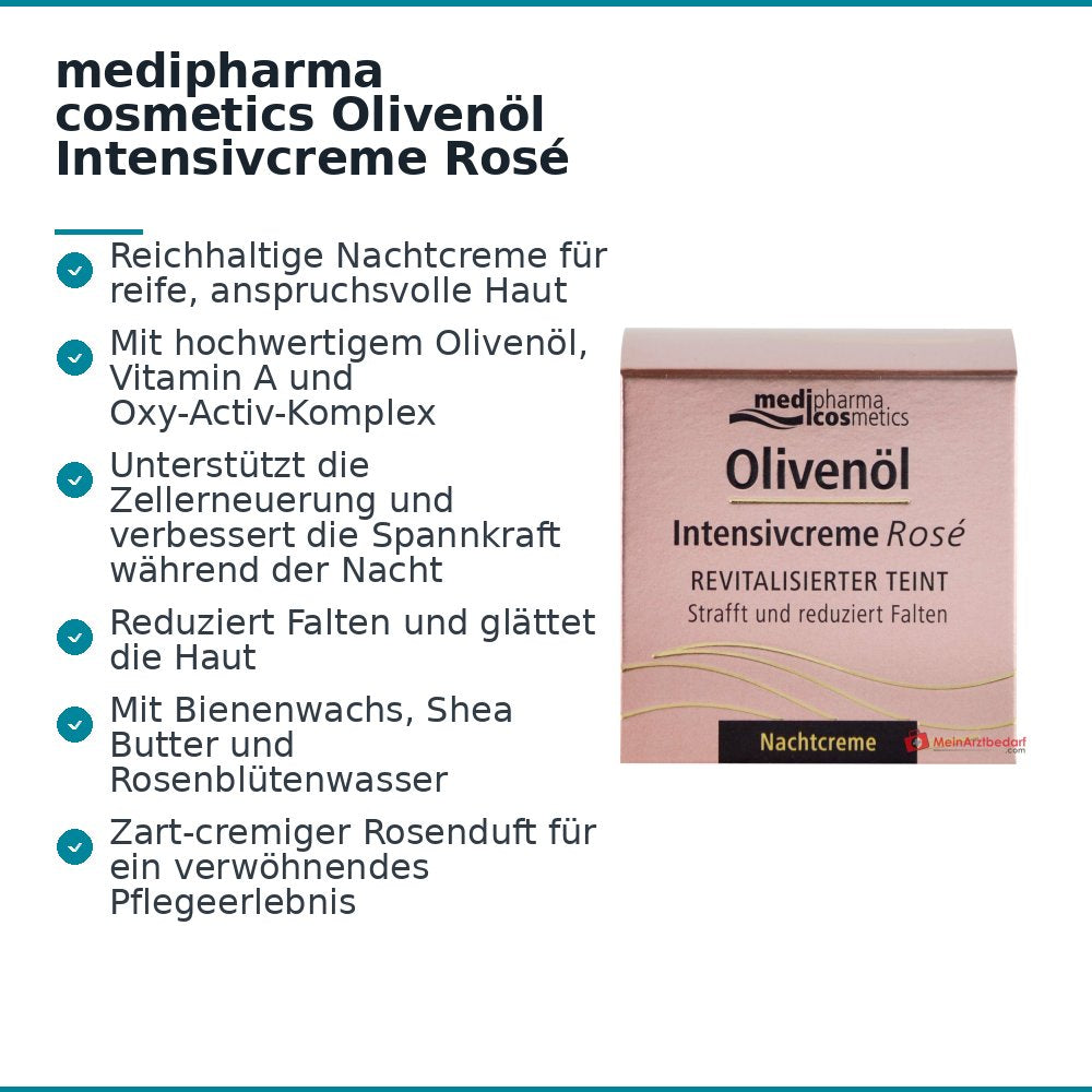 medipharma cosmetics Crema Intensiva de Aceite de Oliva Rosé Crema de Noche, 50 ml
