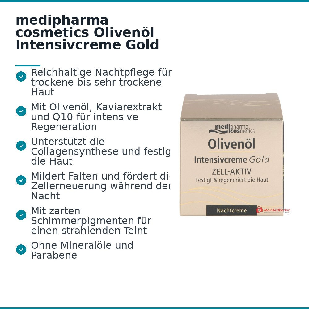 medipharma cosmetics Crema intensiva de aceite de oliva Gold con células activas Crema de noche, 50 ml