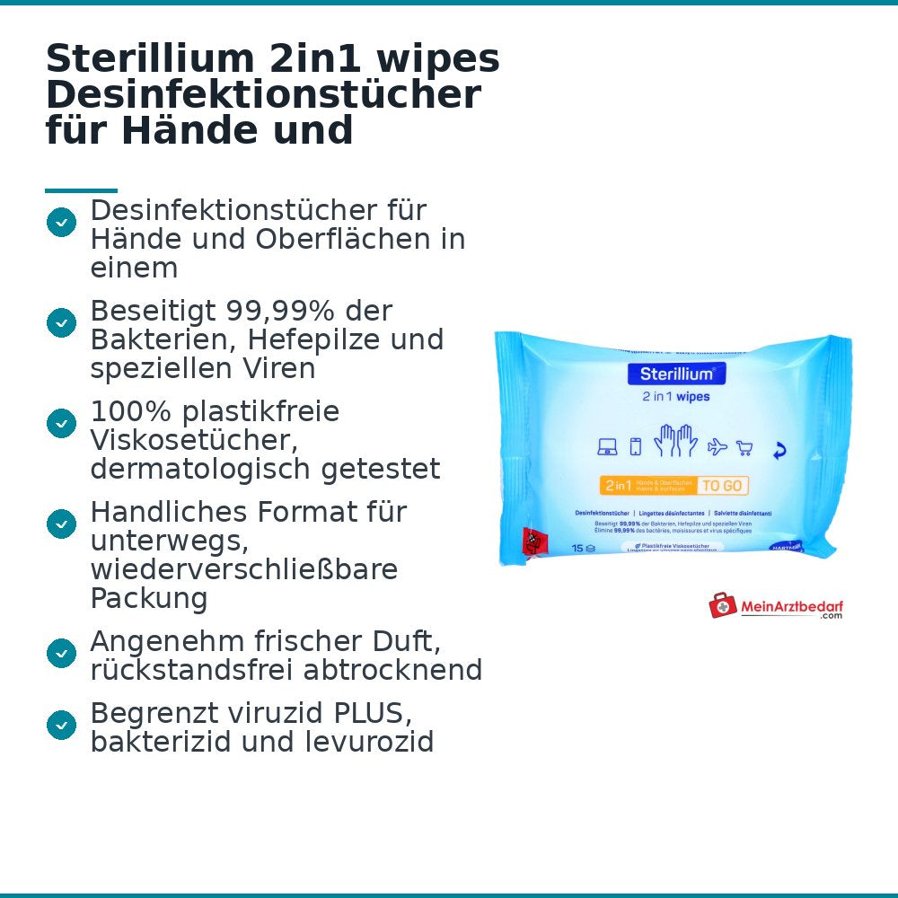 Sterillium 2in1 wipes Desinfektionstücher für Hände und Flächen, 15 St..