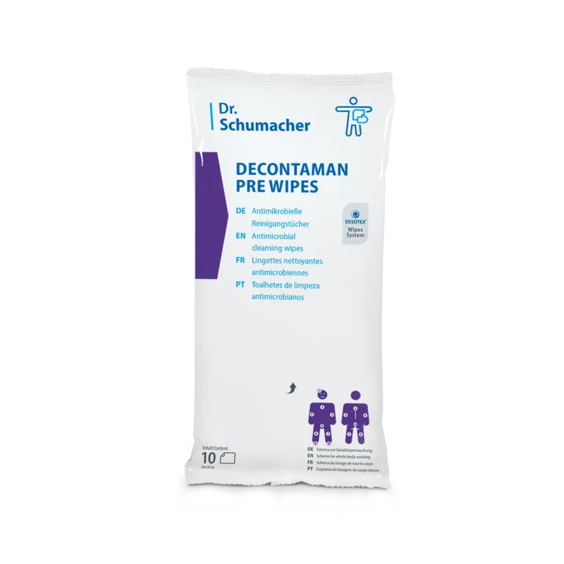 Dr. Schumacher DECONTAMAN PRE WIPES antimikrobielle Waschtücher.