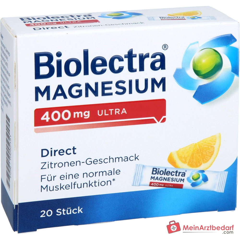 Hermes Biolectra Magnesium 400 mg Ultra Direct Zitronen-Geschmack Micro-Pellets, 20 Sticks.