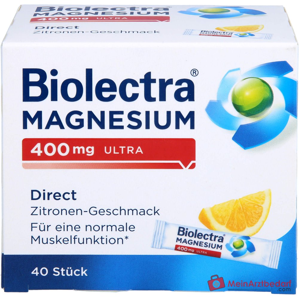 Biolectra Magnesium 400 mg ultra Direct Magnesiumoxid Micro-Pellets Zitronengeschmack, 40 Sticks.