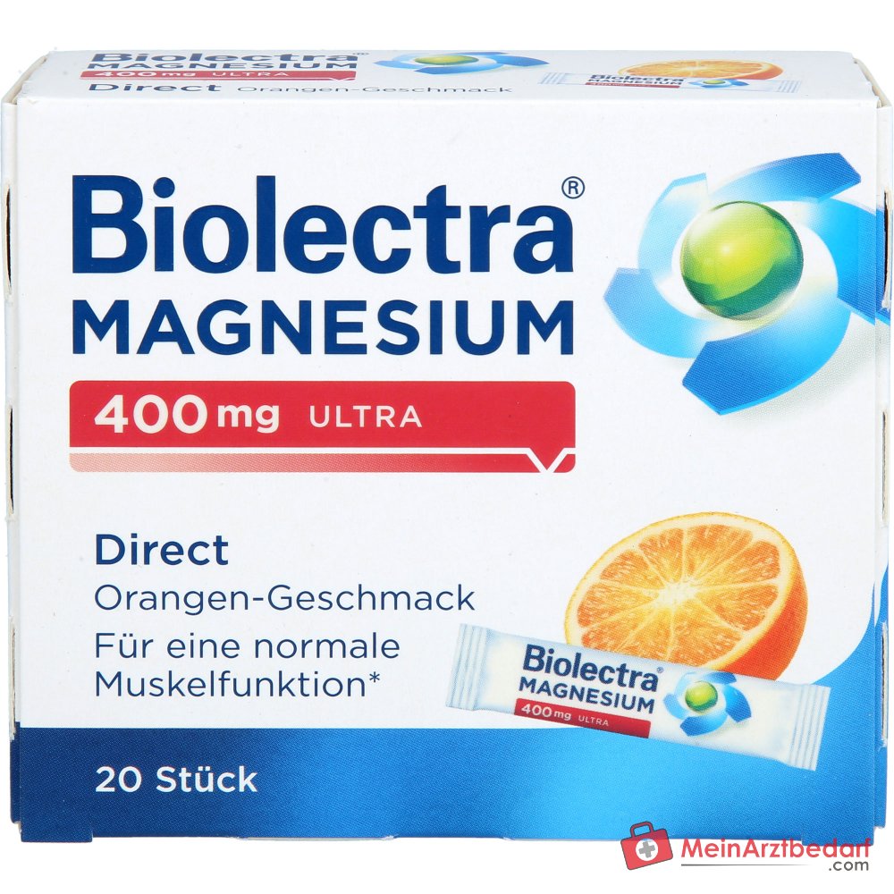 Biolectra Magnesium 400 mg Ultra Direct Orange Magnesiumoxid Micro-Pellets, 20 Sticks.