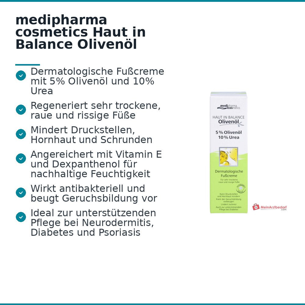 medipharma cosmetics Piel en Equilibrio Crema Dermatológica para Pies con Aceite de Oliva, 100 ml