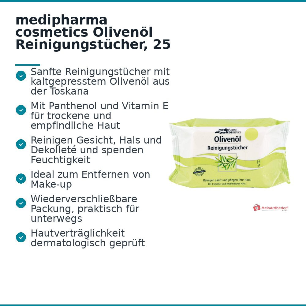 medipharma cosmetics Olijfolie Reinigingsdoekjes, 25 st.