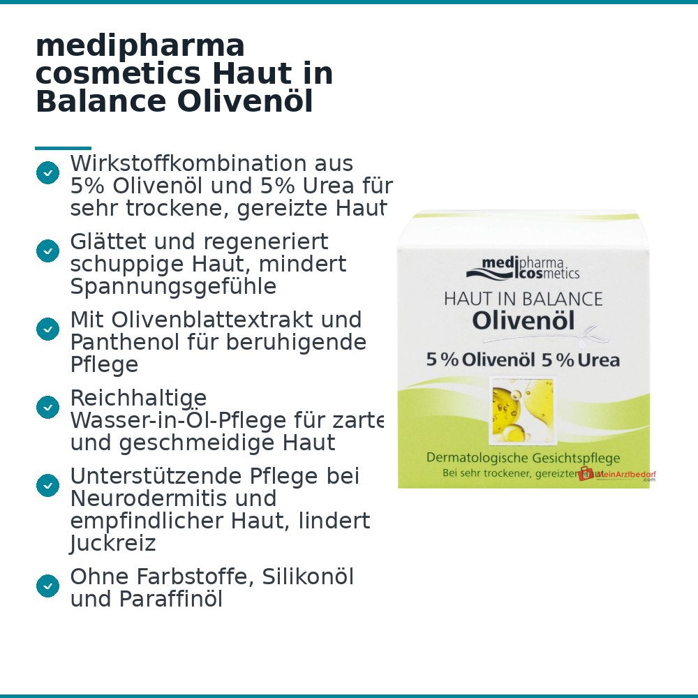 medipharma cosmetics Peau en Équilibre Crème Visage Dermatologique à l'Huile d'Olive, 50 ml