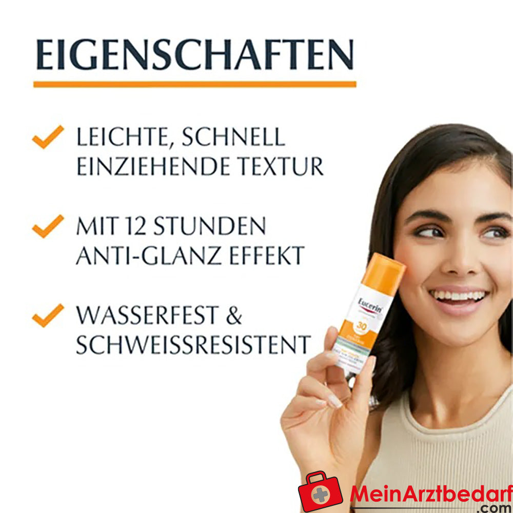 Eucerin® Oil Control Face Sun Gel-Creme LSF 30 – hoher Sonnenschutz, auch für zu Akne neigende Haut, 50ml.