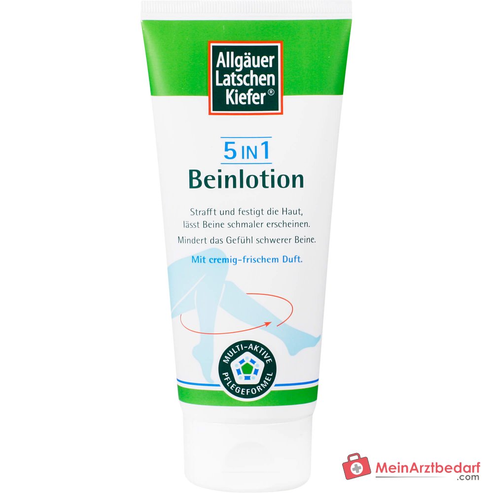 Allgäuer Latschenkiefer 5 in 1 Beinlotion Rosskastanie / Rotes Weinlaub / Hyaluronsäure / Ingwer / Thermalwasser Lotion, 200 ml.