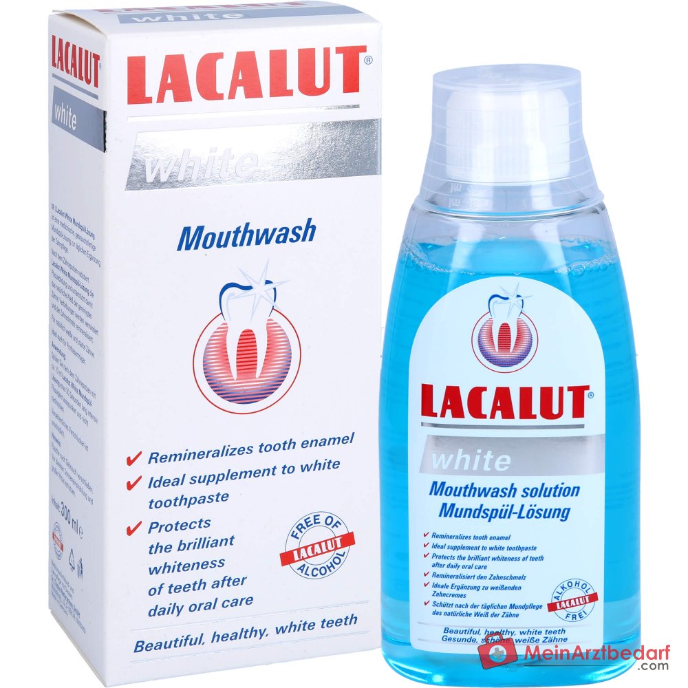 Lacalut White Natriumfluorid / Zinkchlorid / Tetrakaliumpyrophosphat Mundspül-Lösung, 300 ml.