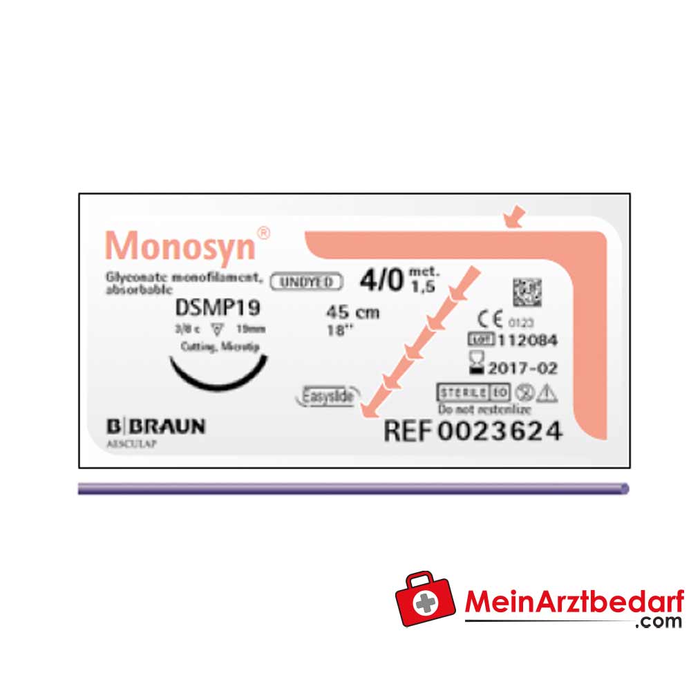 B. Braun Monosyn Nahtmaterial, violett, USP 4/0.