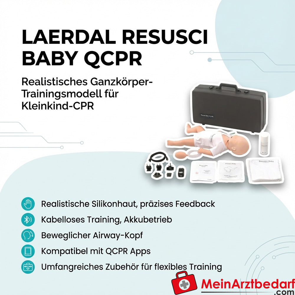 Modello di addestramento QCPR Laerdal Resusci Baby con pelle in silicone, Bluetooth e testina per le vie aeree.