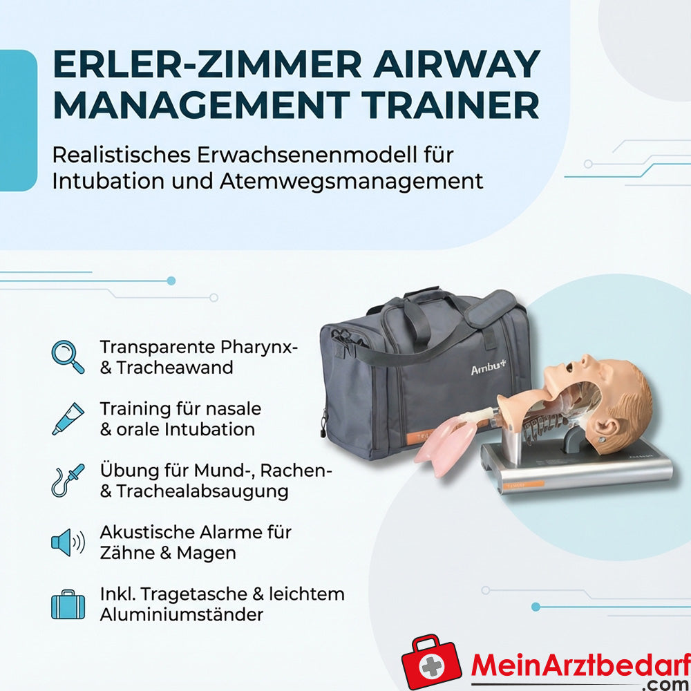 Erler-Zimmer Airway Management Trainer Adult – Erwachsener Intubationstrainer, transparente Pharynx-/Tracheawand, Aluminiumständer 40×24×35 cm