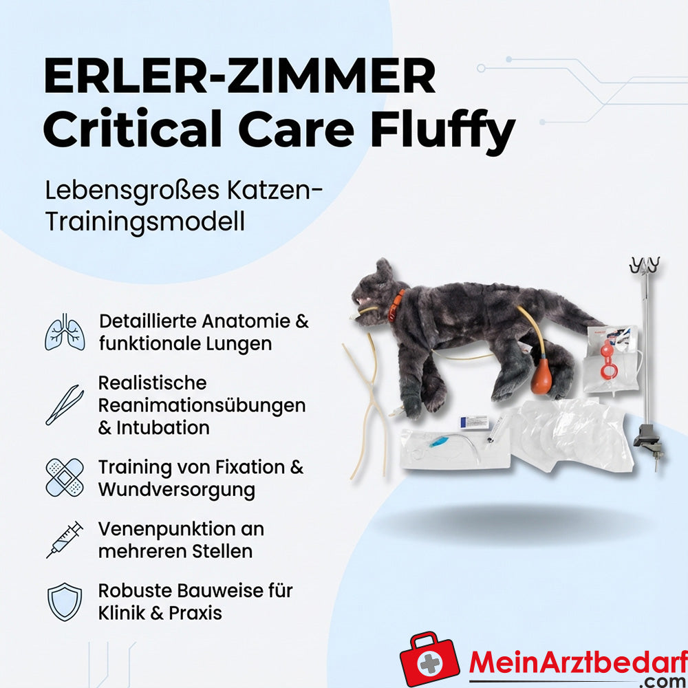 Erler Zimmer Critical Care Fluffy life-size cat training model, functional lungs, venipuncture