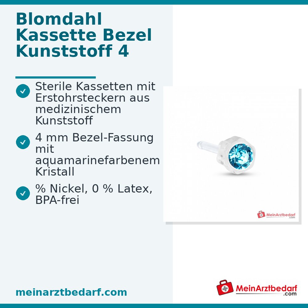 Blomdahl Erstohrstecker Bezel Kunststoff Aquamarine, 4 mm, 10 Stk..