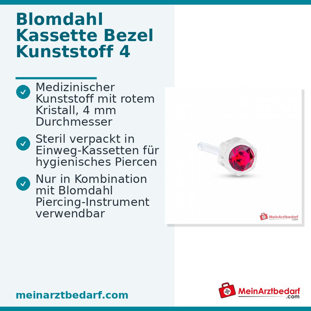 Blomdahl Erstohrstecker Bezel Kunststoff rot mit Kristall, 4 mm, 10 Stk..