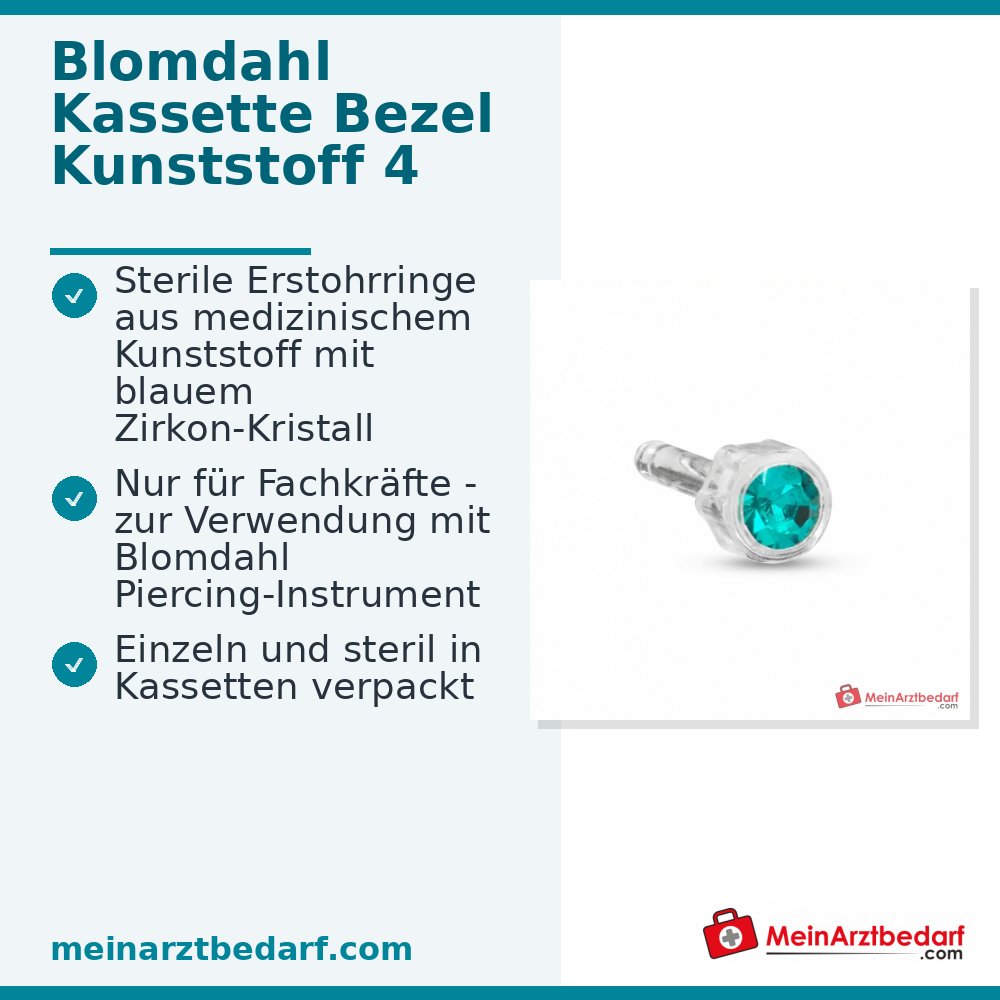 Blomdahl Erstohrstecker Bezel Kunststoff Blauer Zirkon, 4 mm, 10 Stk..
