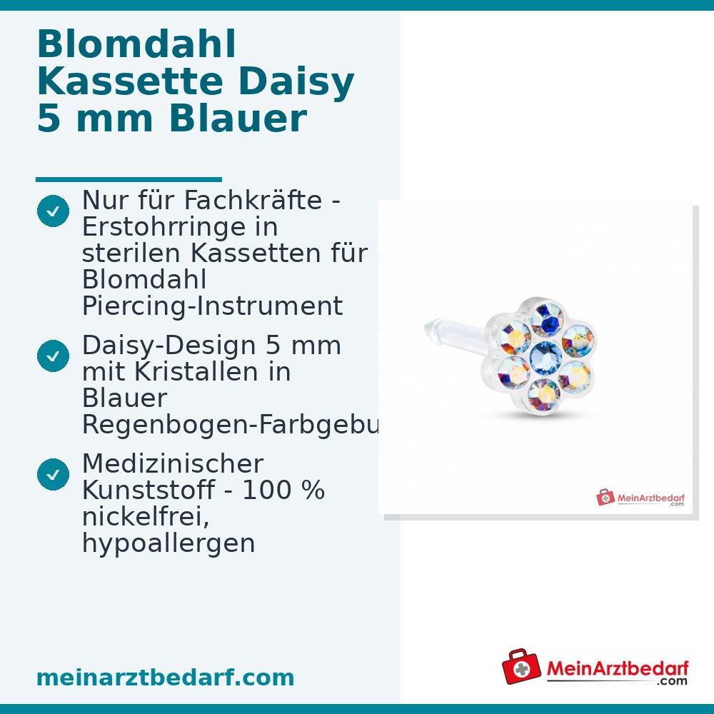 Blomdahl Erstohrstecker Daisy Kunststoff Blauer Regenbogen, 5 mm, 10 Stk..