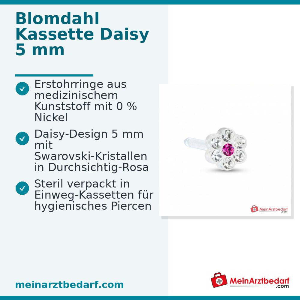 Blomdahl Erstohrstecker Daisy Kunststoff durchsichtig-rosa, 5 mm, 10 Stk..