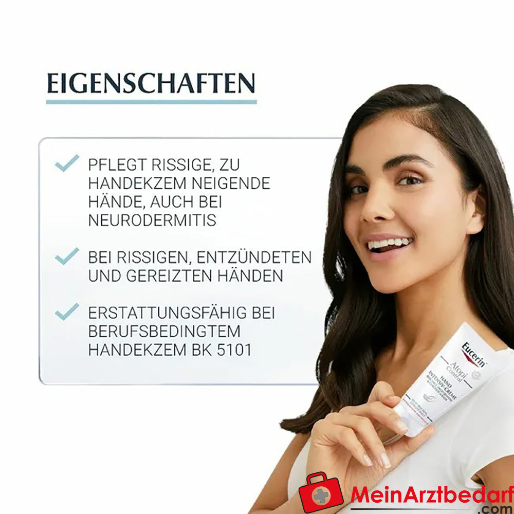 Eucerin® AtopiControl Hand Intensiv-Creme|Regenerierende Pflege für angegriffene, trockene und rissige Hände, 75ml.
